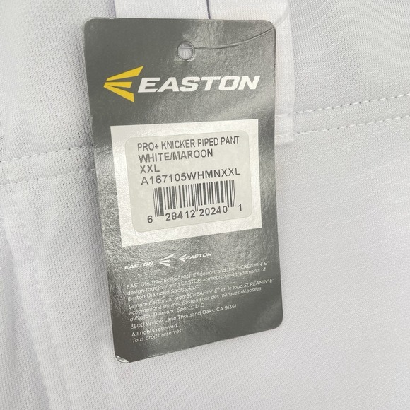 NWT 2 Pair Easton Baseball Pants Pro Plus Piped Knicker Men XXL 40"-41" White - Picture 3 of 7